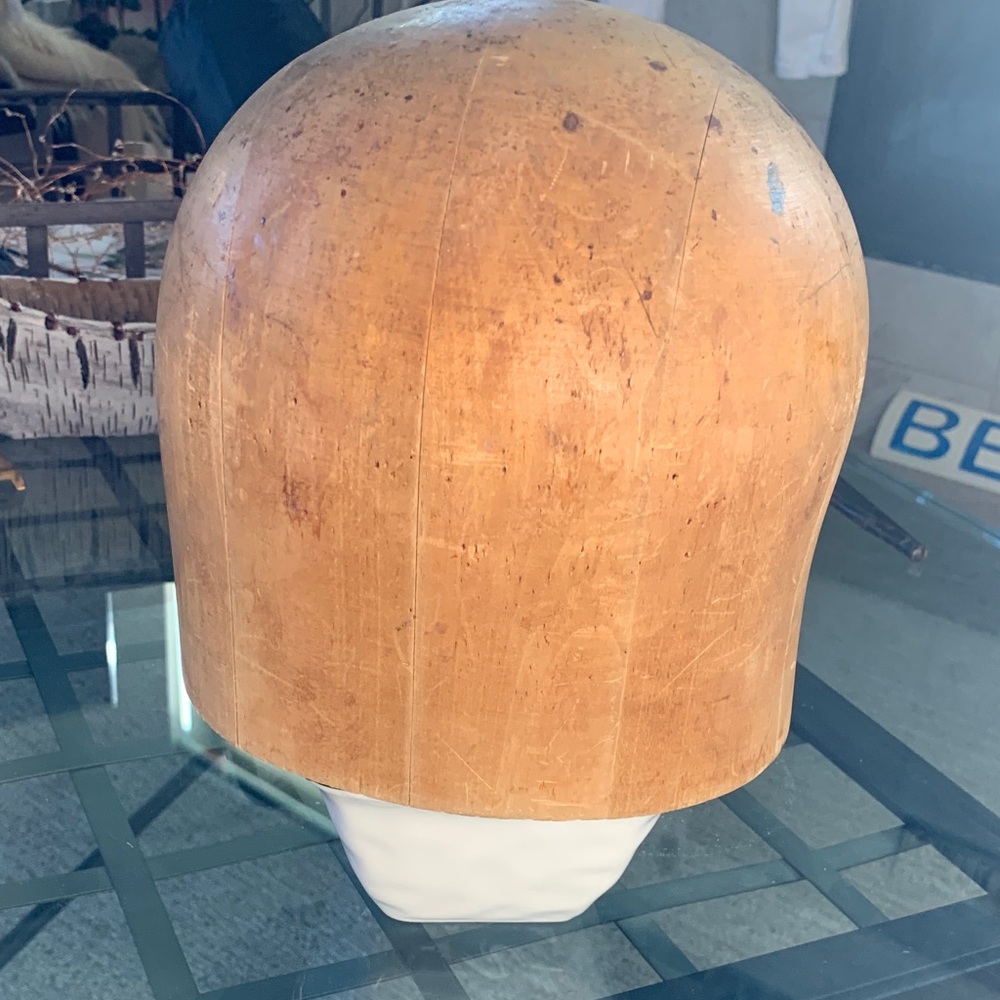 Vintage 40’s Hat Display Solid Wood Head approx 8”H 9” Diameter